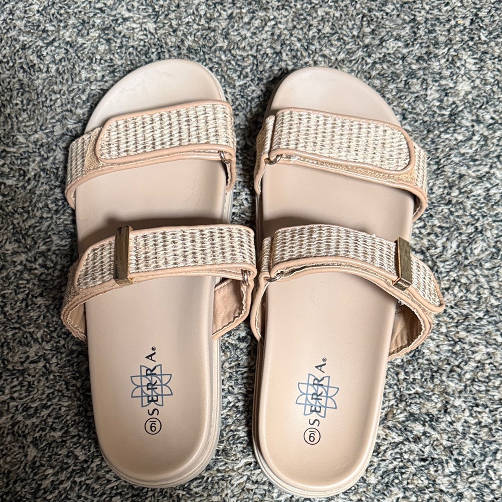 Serra Double-Strap Woven Slide Sandals in Light Blush
